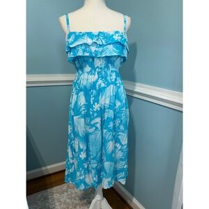 Blueginger Women Blue White Tropical  Ruffle cottage coquette coastal Large